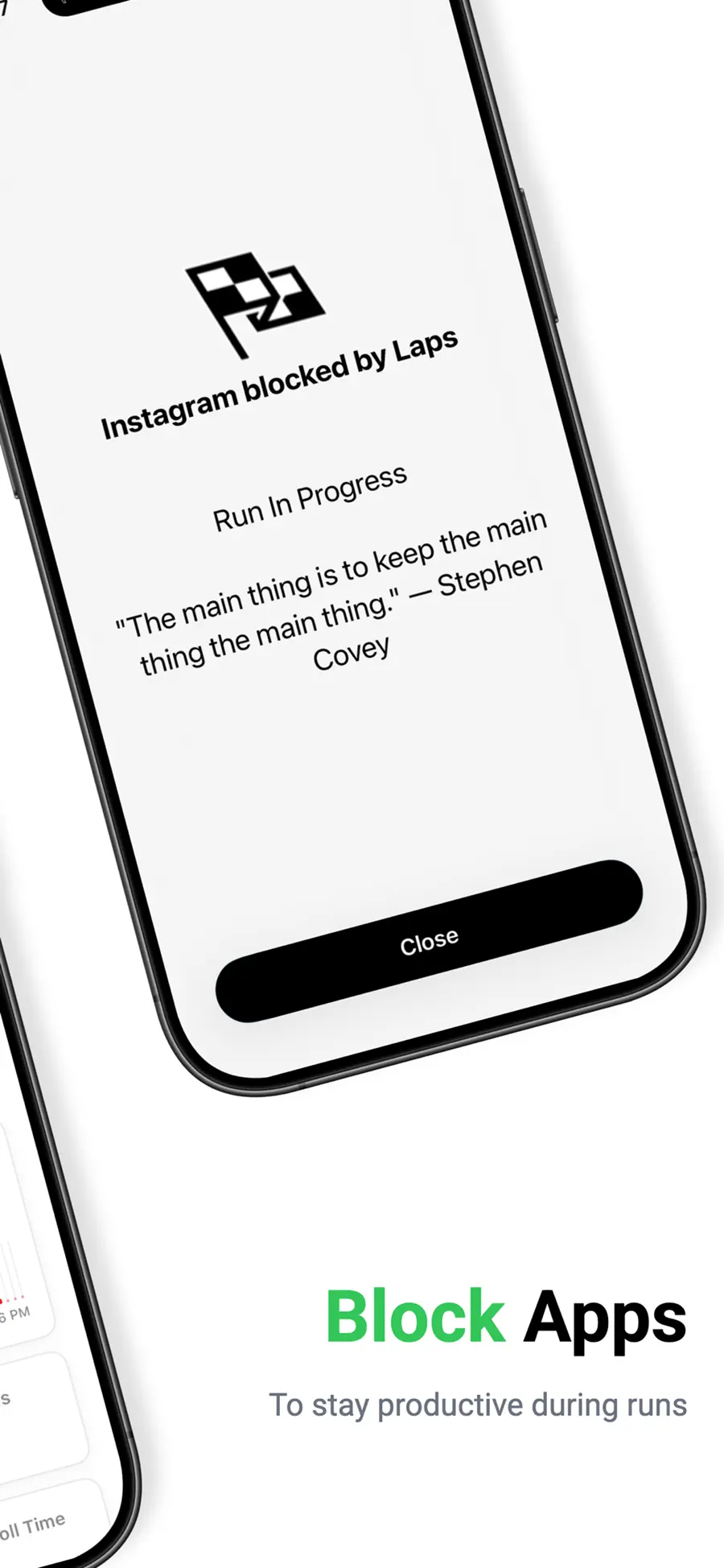 Laps App Store image showing Instagram blocked during a focus run.