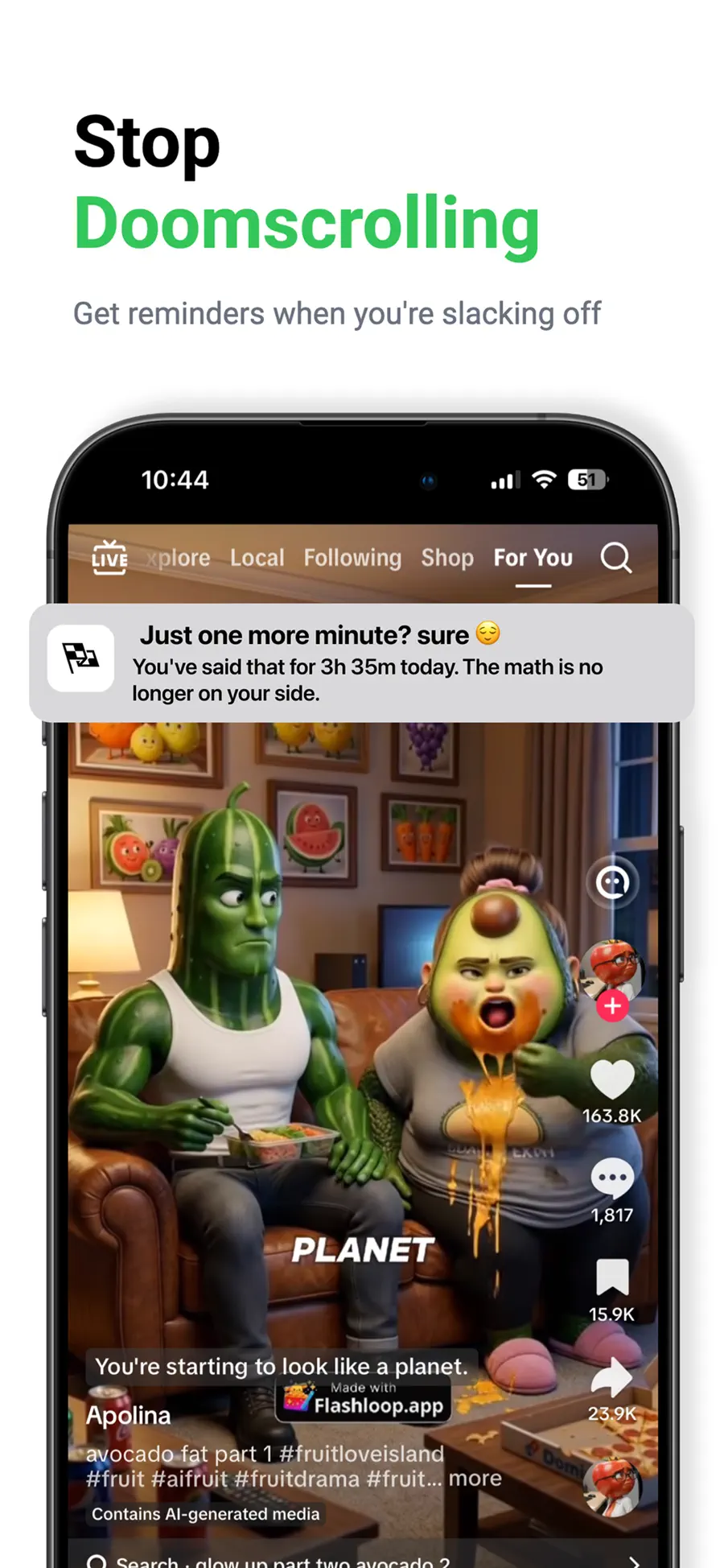 Laps App Store image showing a reminder to stop scrolling.