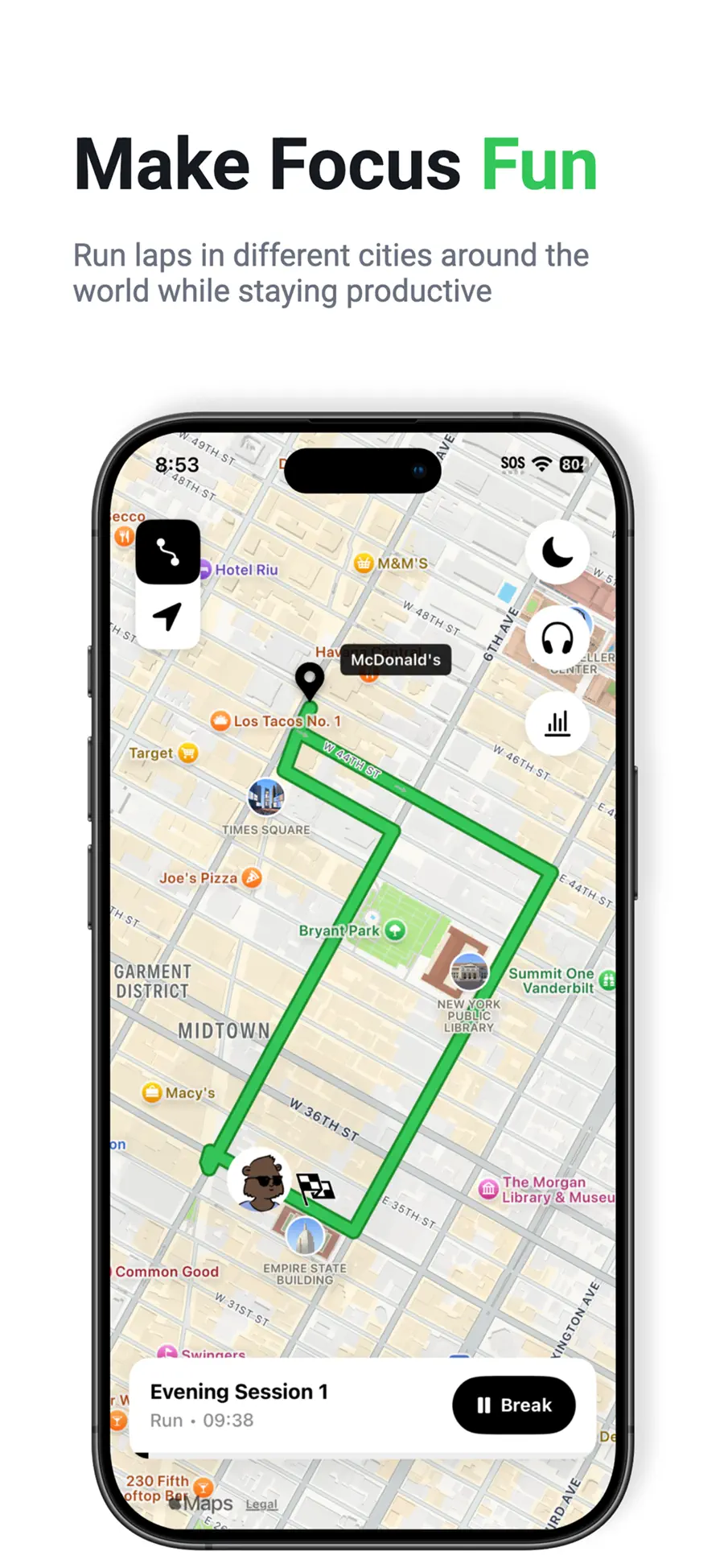 Laps App Store image showing a virtual run through Midtown Manhattan.