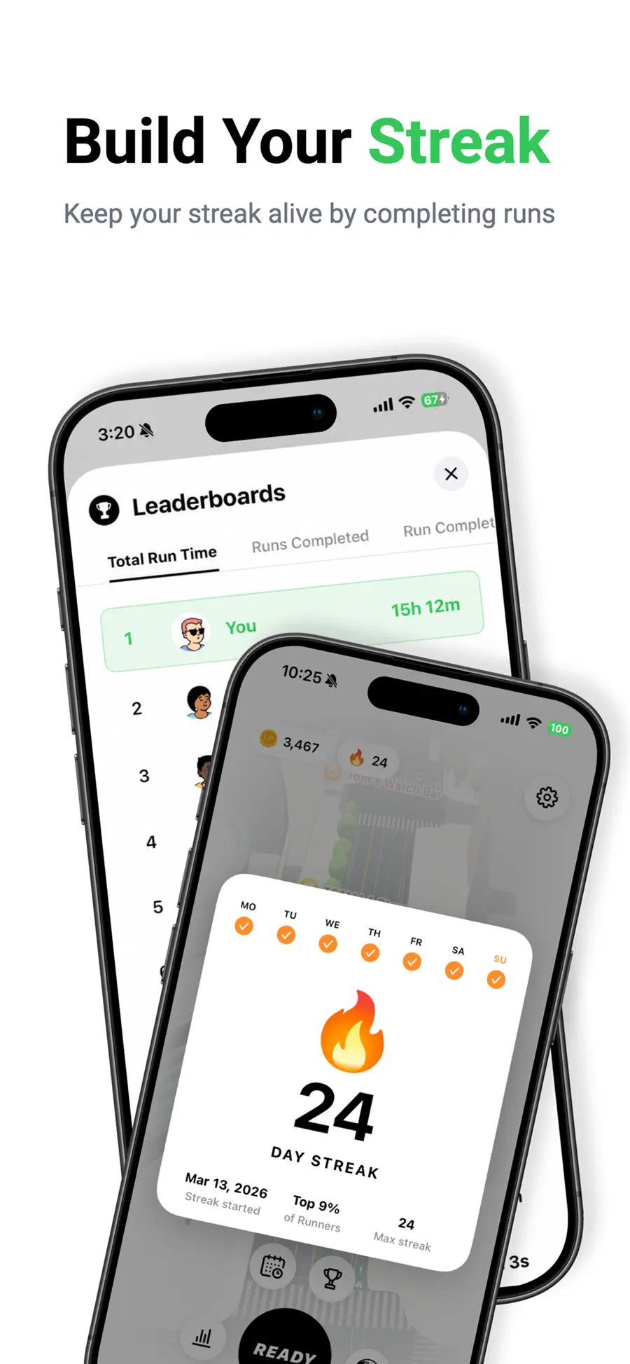 Laps App Store image showing streaks and leaderboards.